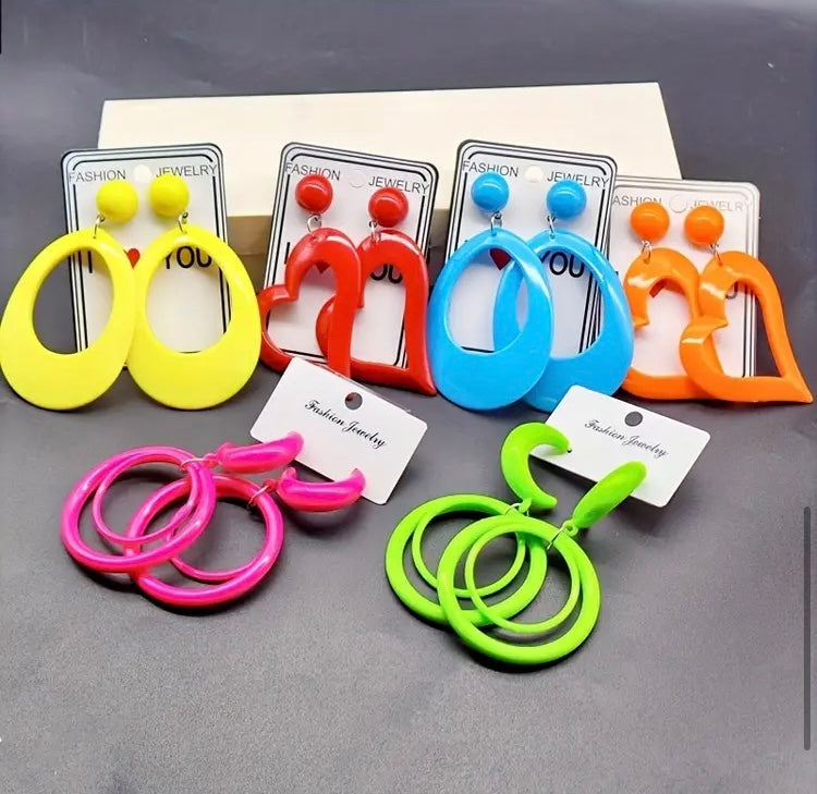 Cute & Bold Acrylic Heart Earrings in Fluorescent Colors Perfect for All Season Wear Accessories