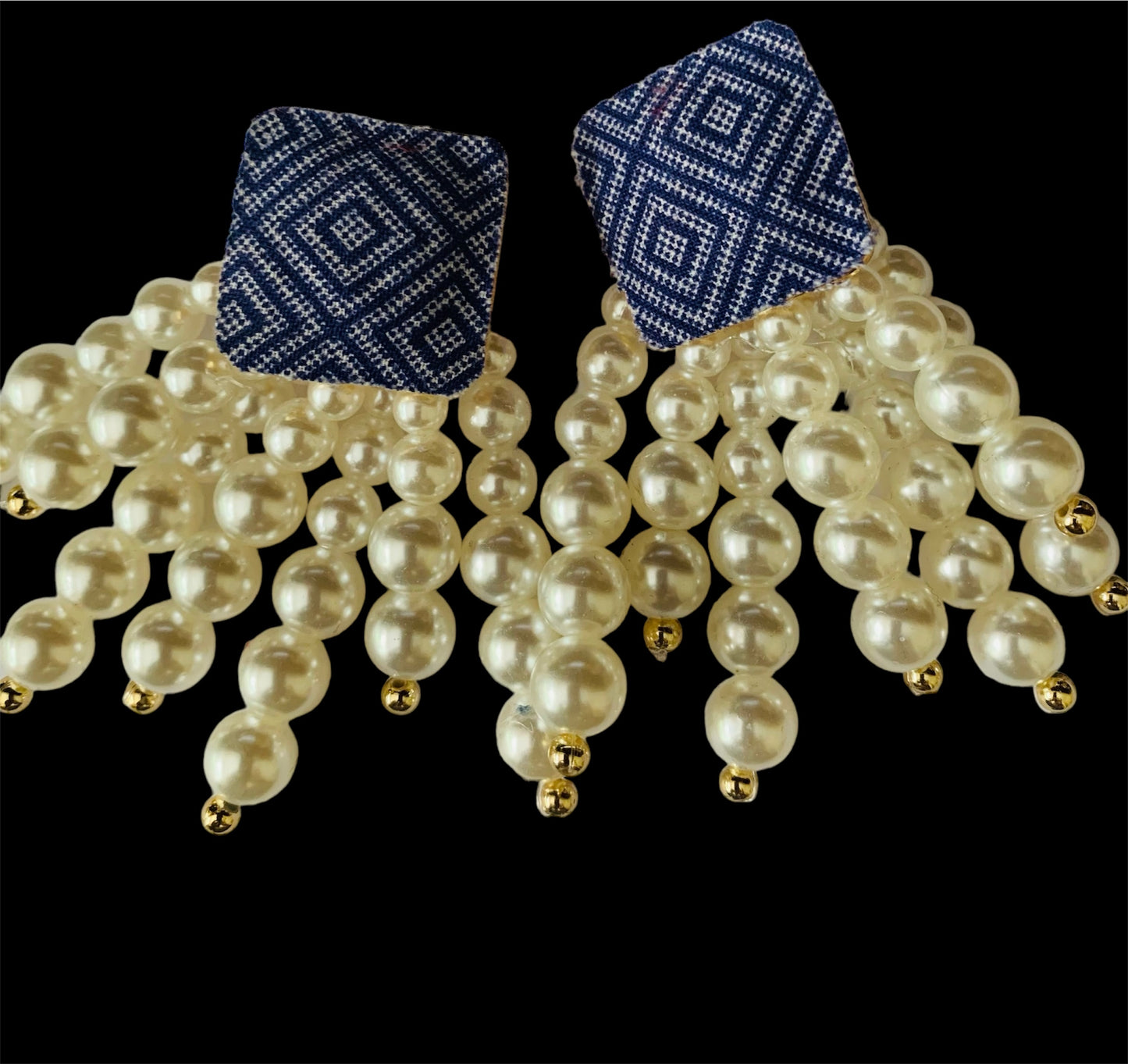 White Pearl Denim Round Beaded Chain Drop Earrings High-Quality Fashion Trend Jewelry Accessories