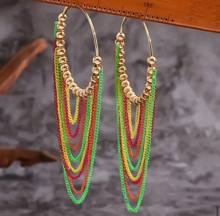 Bohemian Style Colorful Long Tassel Earrings Exaggerated Personality Boho Dangle Earrings for Women Very Festive Jewelry Accessories