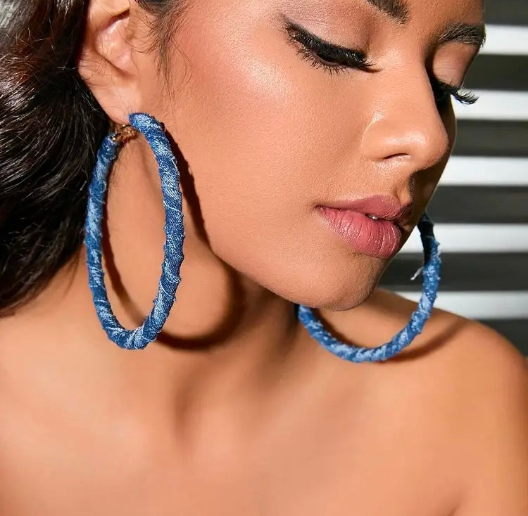 Women's Blue Jean Denim  Personality Exaggerate Large Hoop Earrings Accessories Jewelry