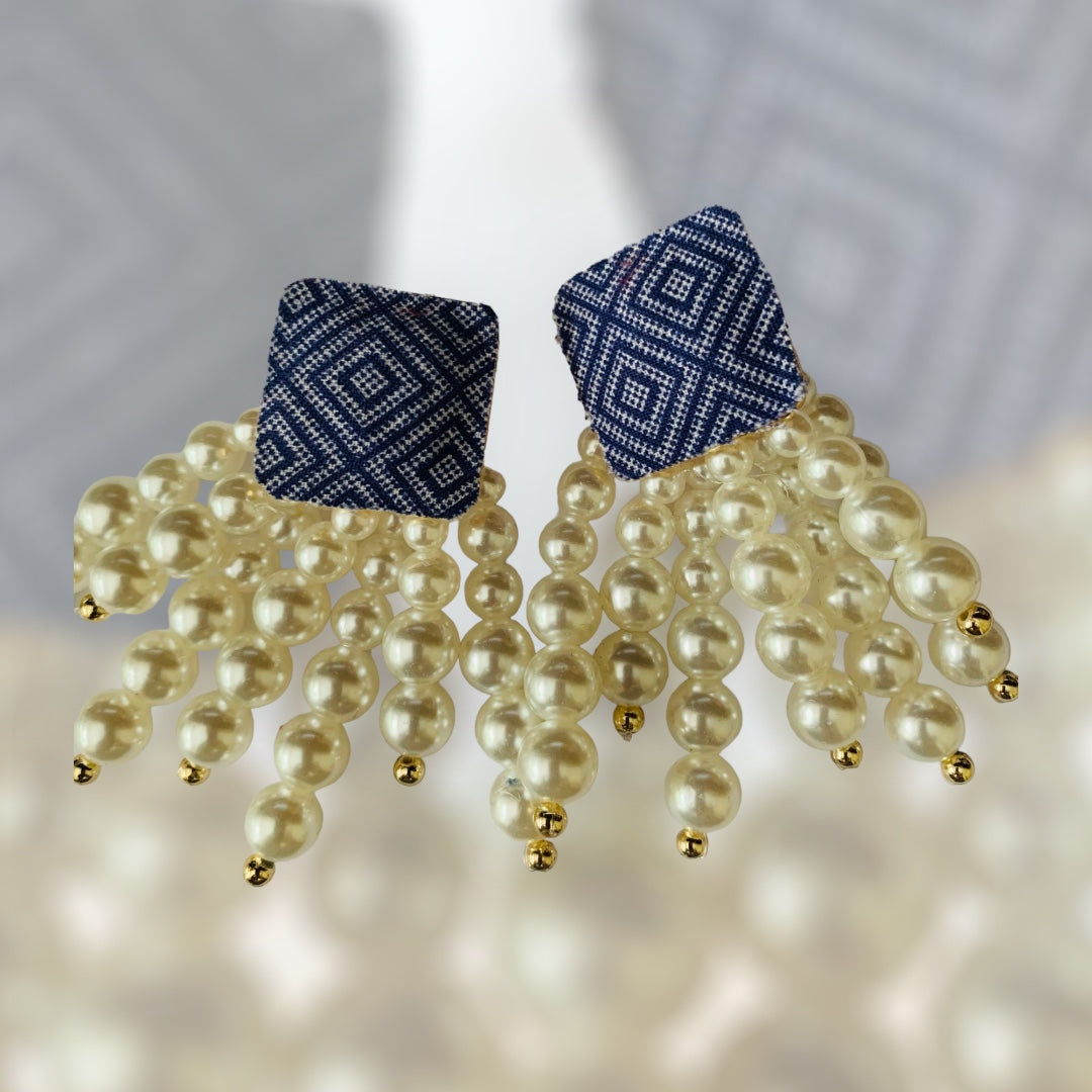 White Pearl Denim Round Beaded Chain Drop Earrings High-Quality Fashion Trend Jewelry Accessories