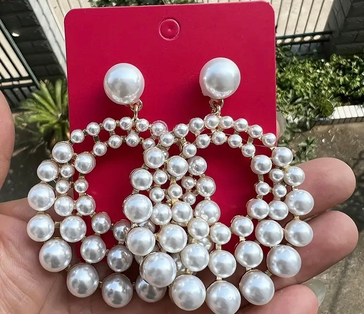 All New Glam Drop Shiny Pearly Beads Earrings Fashion Trendy Chic Jewelry