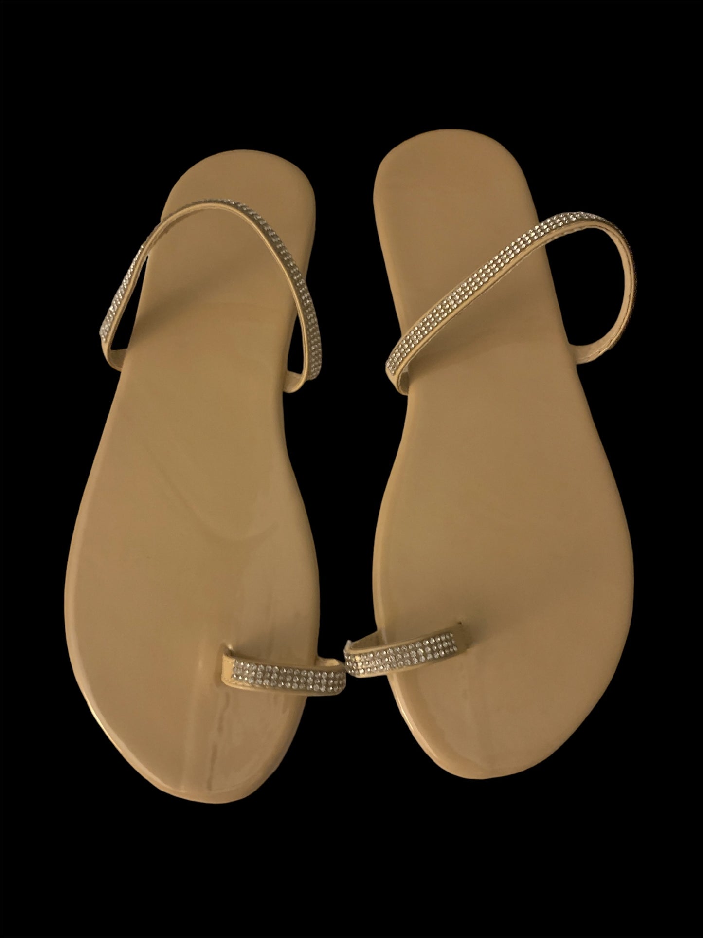 Women's Comfy Rhinestone Slide On Straps Sandals Toe Loop Flat Sandals for Glitter Girl Summer Vacation Shoes