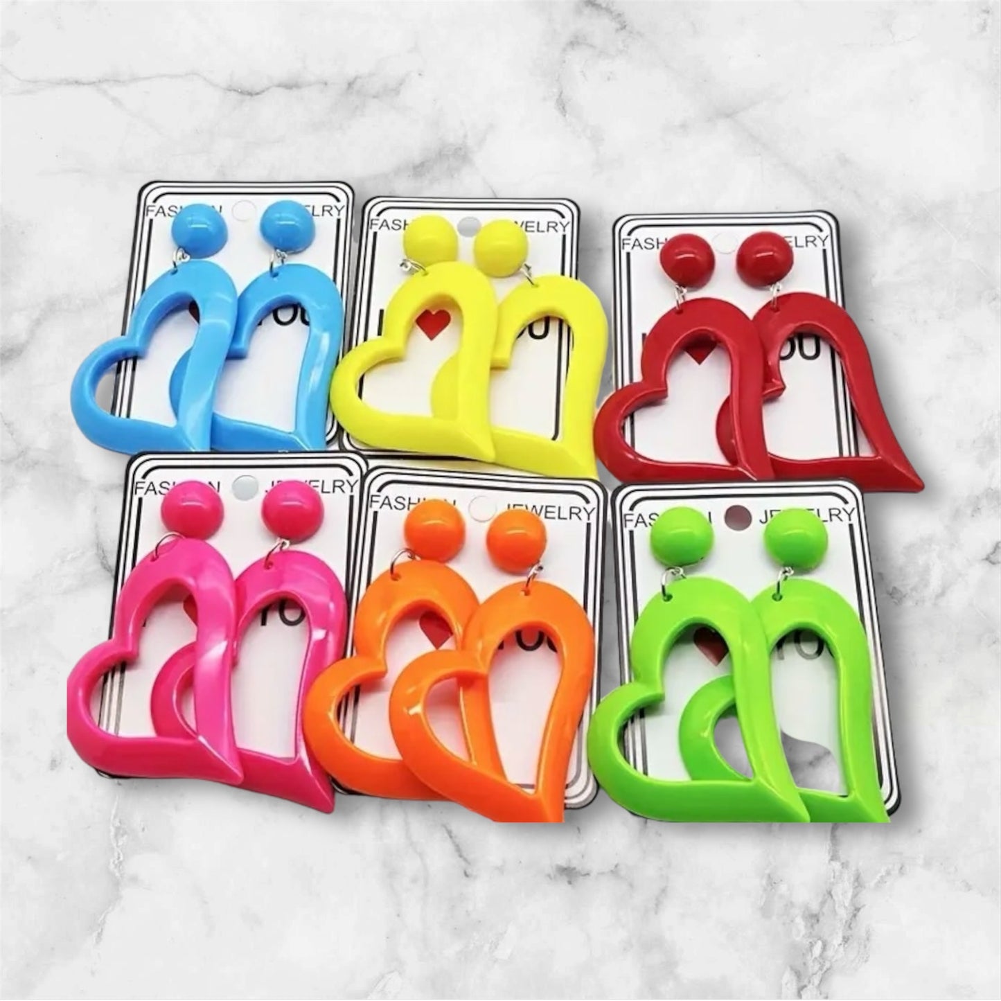 Cute & Bold Acrylic Heart Earrings in Fluorescent Colors Perfect for All Season Wear Accessories