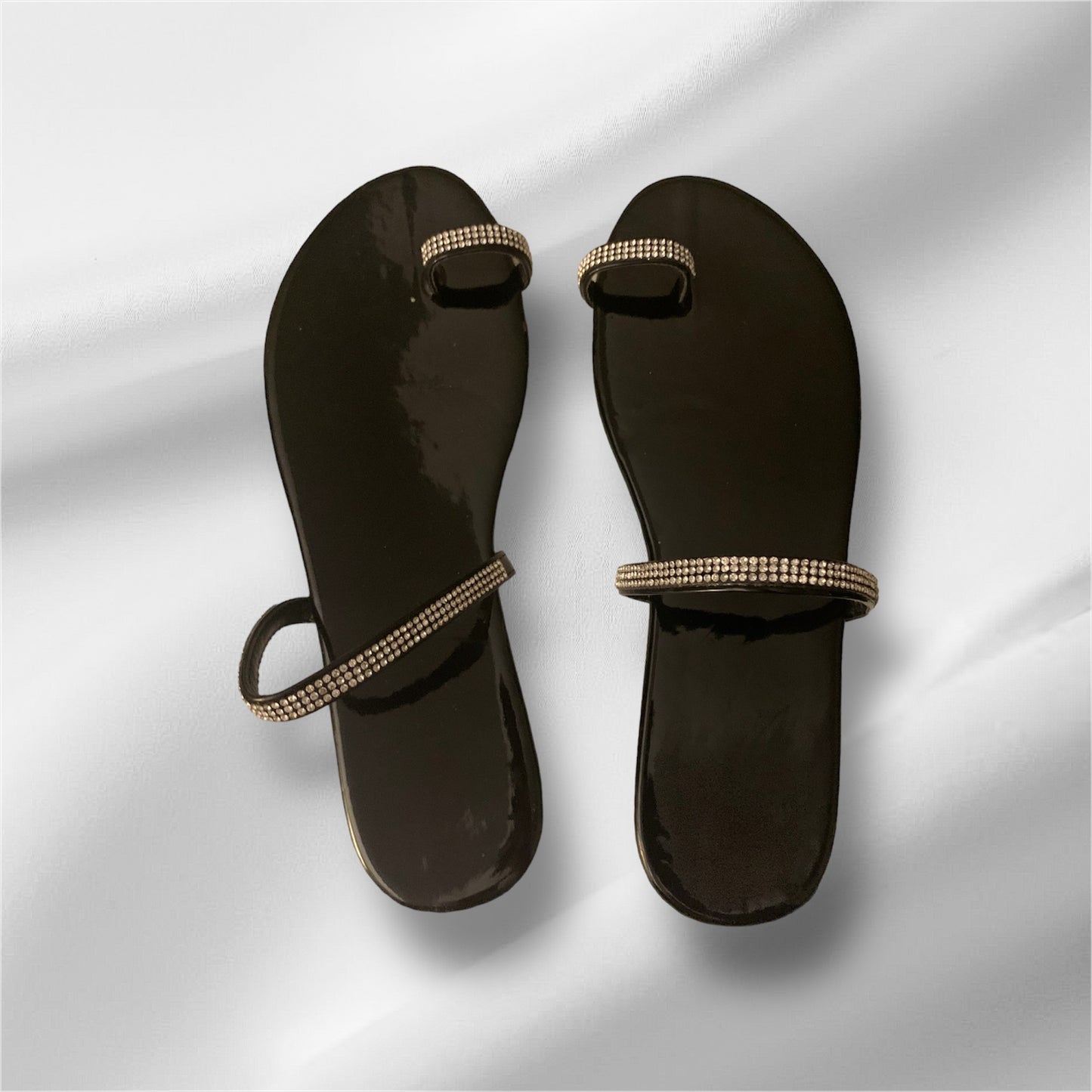 Women's Comfy Rhinestone Slide On Straps Sandals Toe Loop Flat Sandals for Glitter Girl Summer Vacation Shoes