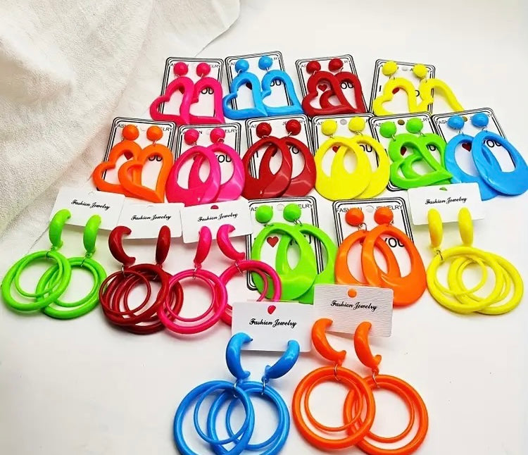 Cute & Bold Acrylic Heart Earrings in Fluorescent Colors Perfect for All Season Wear Accessories