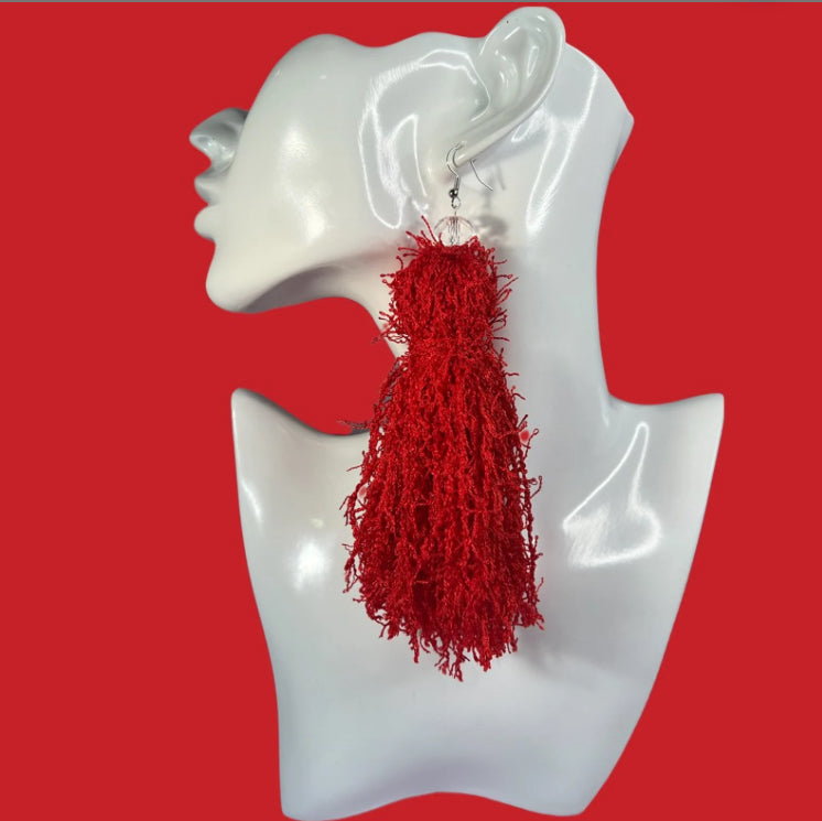 Lovely Fashion Statement All RedThemed  Handmade w Love Fringe Customized Earrings Jewelry