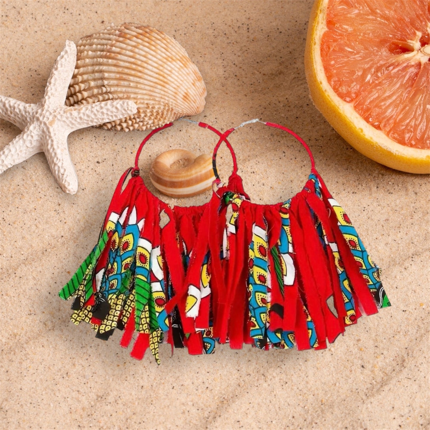 African Women’s Big Hoop Styled Fabric Cloth Feathered Multicolor Statement Fashion Earrings