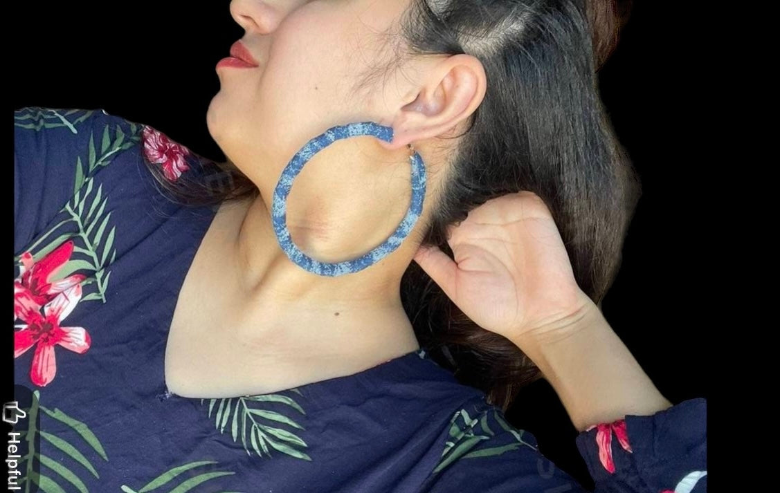 Women's Blue Jean Denim  Personality Exaggerate Large Hoop Earrings Accessories Jewelry