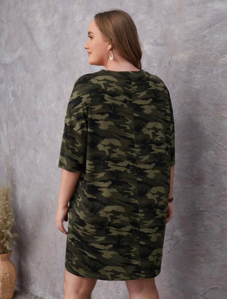Army Green Gorgeous Women’s Camo Tee Dress  Fashion Statement One Piece Plus Size