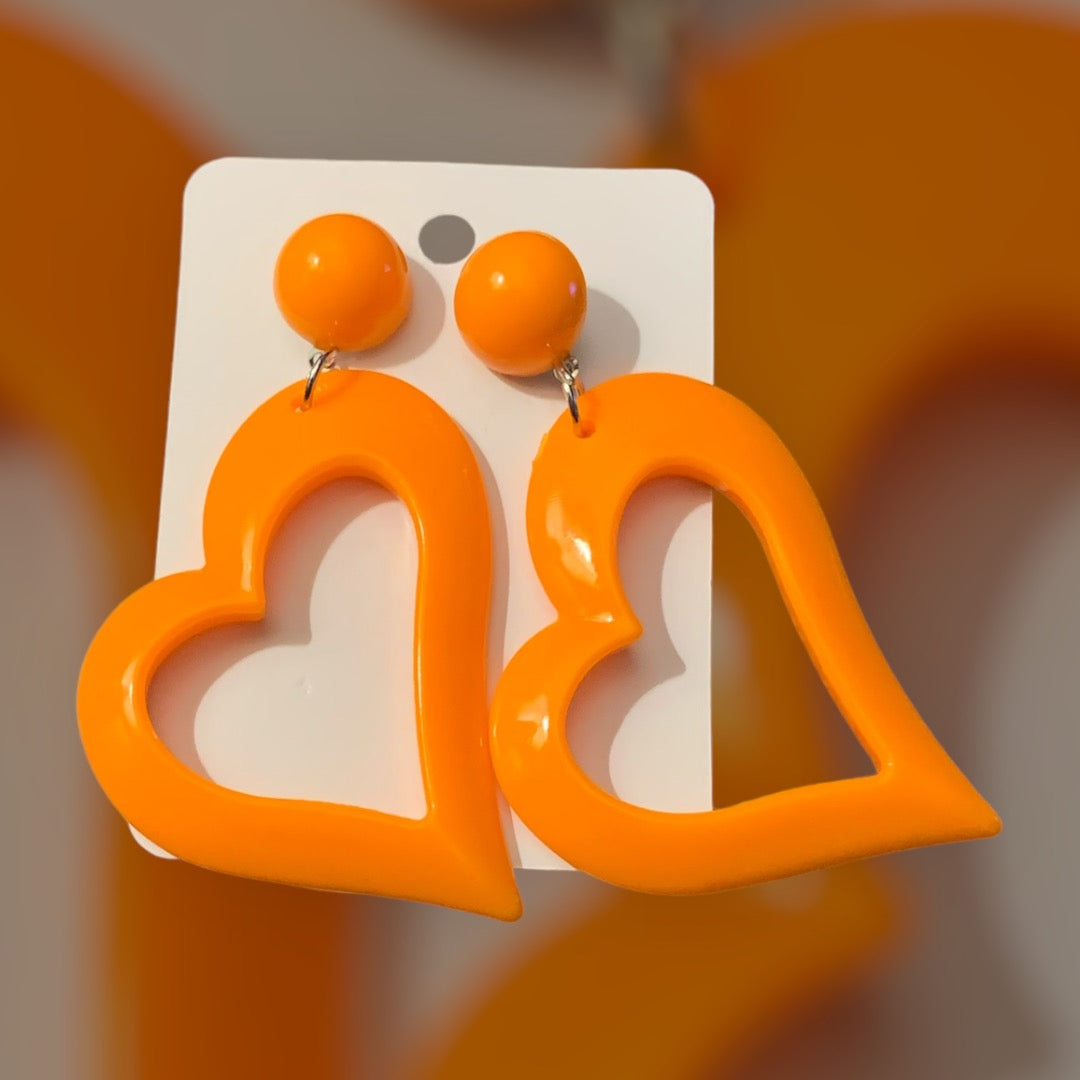 Cute & Bold Acrylic Heart Earrings in Fluorescent Colors Perfect for All Season Wear Accessories