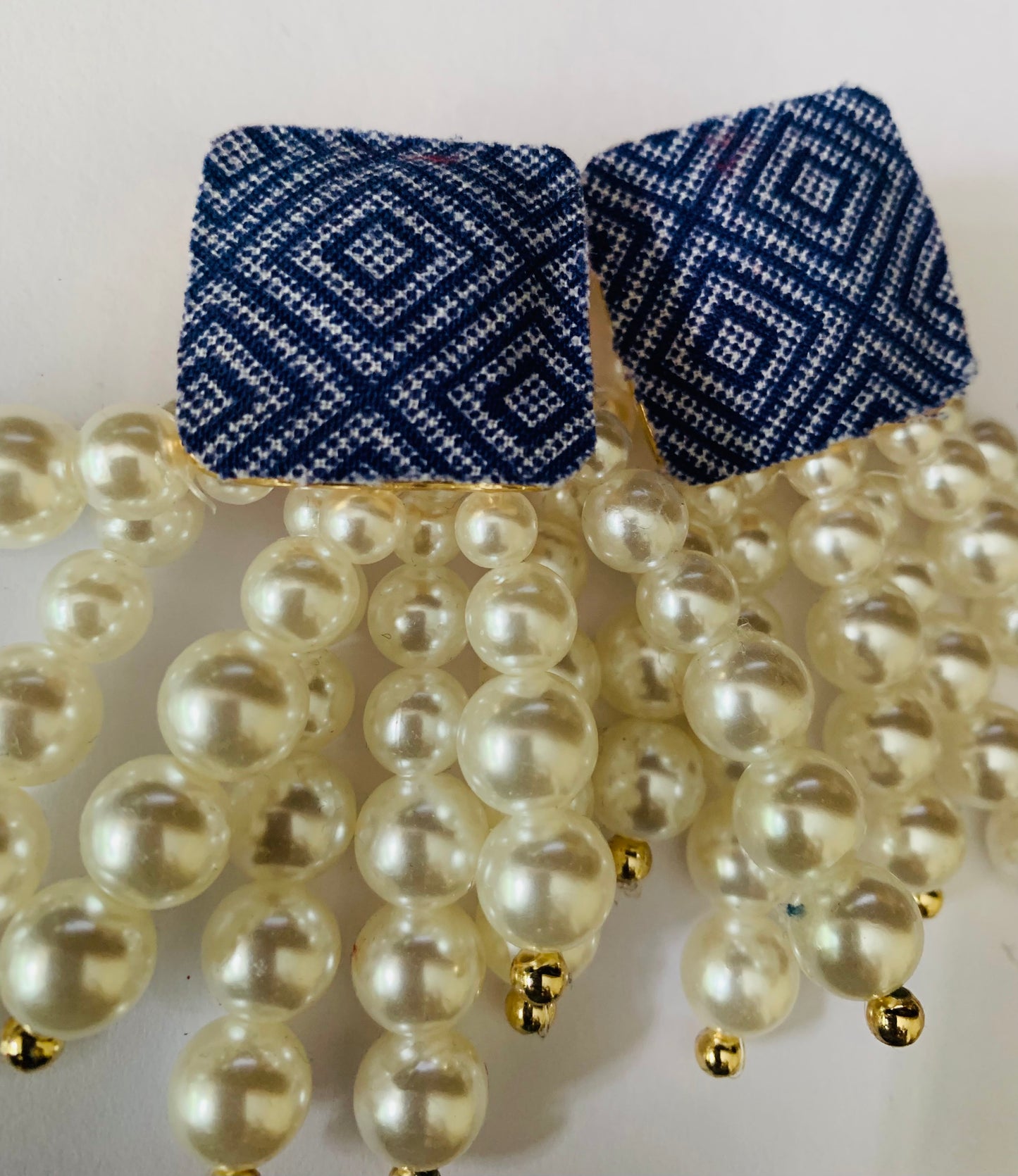 White Pearl Denim Round Beaded Chain Drop Earrings High-Quality Fashion Trend Jewelry Accessories