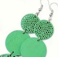 Cute Earth Tone Girl Colorful Round Shape Hollow Pattern Dangle Earrings Retro Bohemian Style Wooden Jewelry