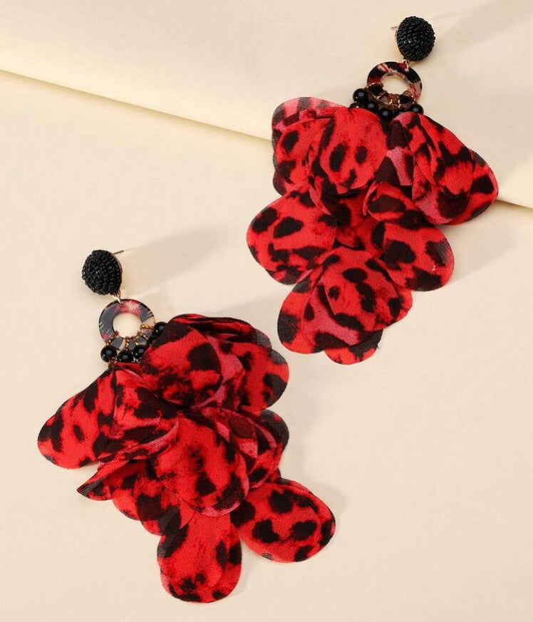 Blue Fashionable Handmade Beaded Lace Petal Shaped Pendant Earrings For Women