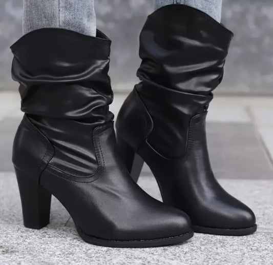 Black Western Styled Mid Calf Women’s Unisex Boots PU Leather
