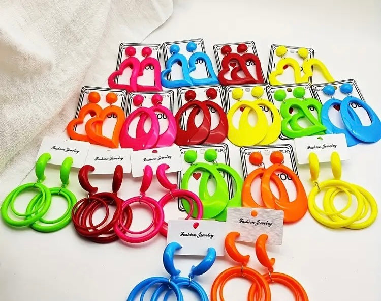 Cute & Bold Acrylic Heart Earrings in Fluorescent Colors Perfect for All Season Wear Accessories