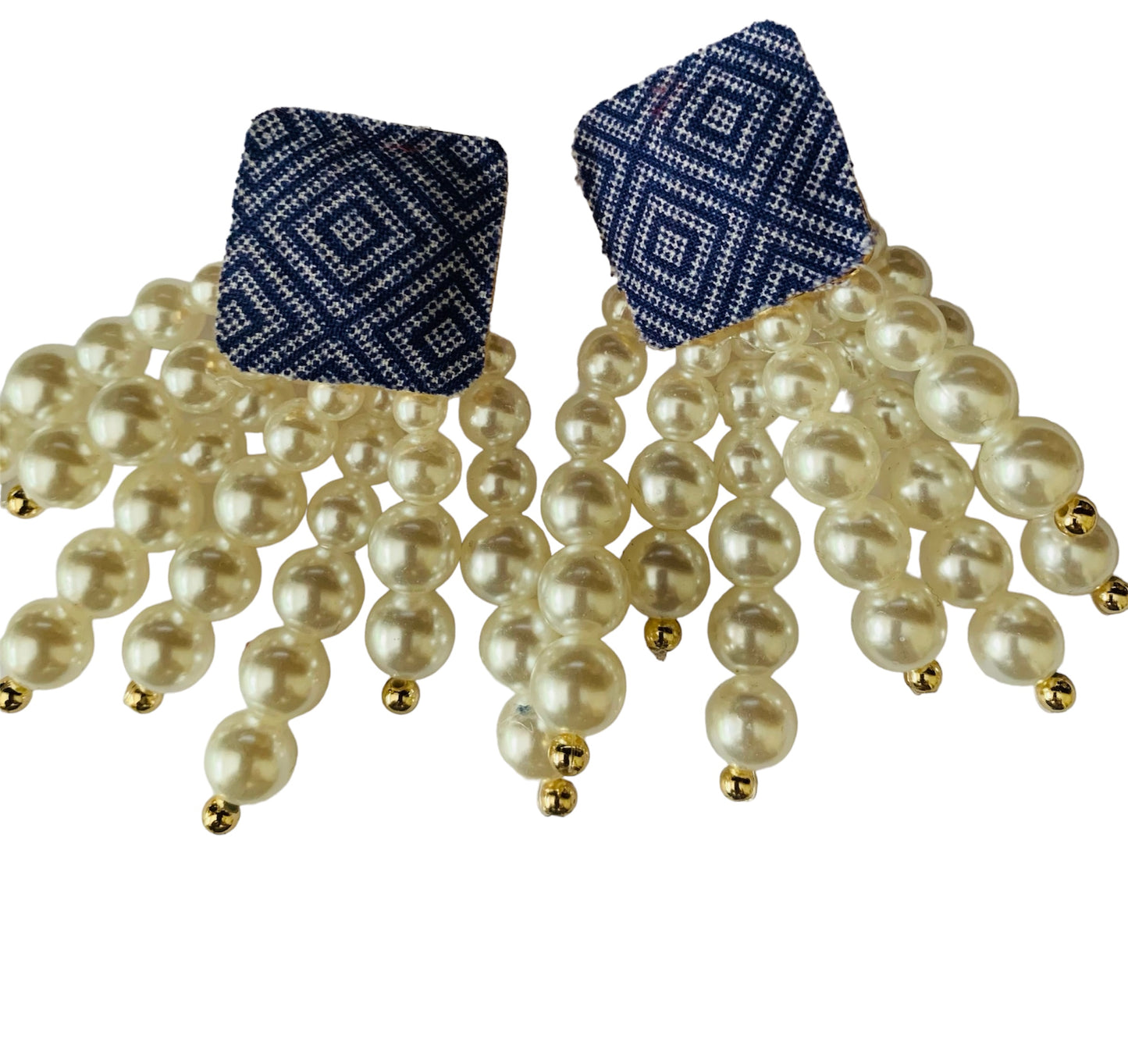 White Pearl Denim Round Beaded Chain Drop Earrings High-Quality Fashion Trend Jewelry Accessories