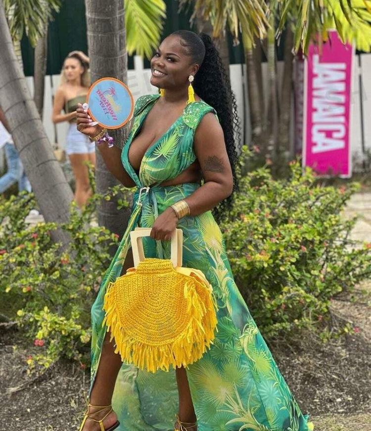 Yellow Fringe Trim Straw Tote Purse Woven Bag Perfect for Summer Vacay Beach Ocean Life Travel Accessories