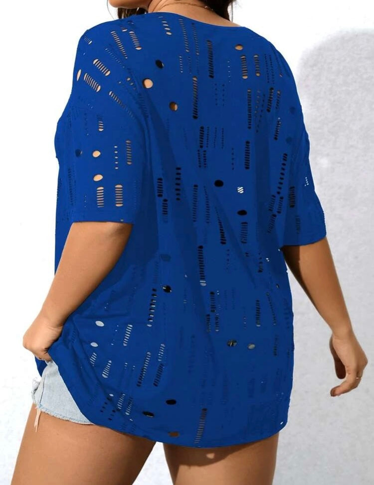 Beautiful Blouse Plus Size Hollow Peep Out Trendy Fashion Shirt Top Women’s Wear Clothing
