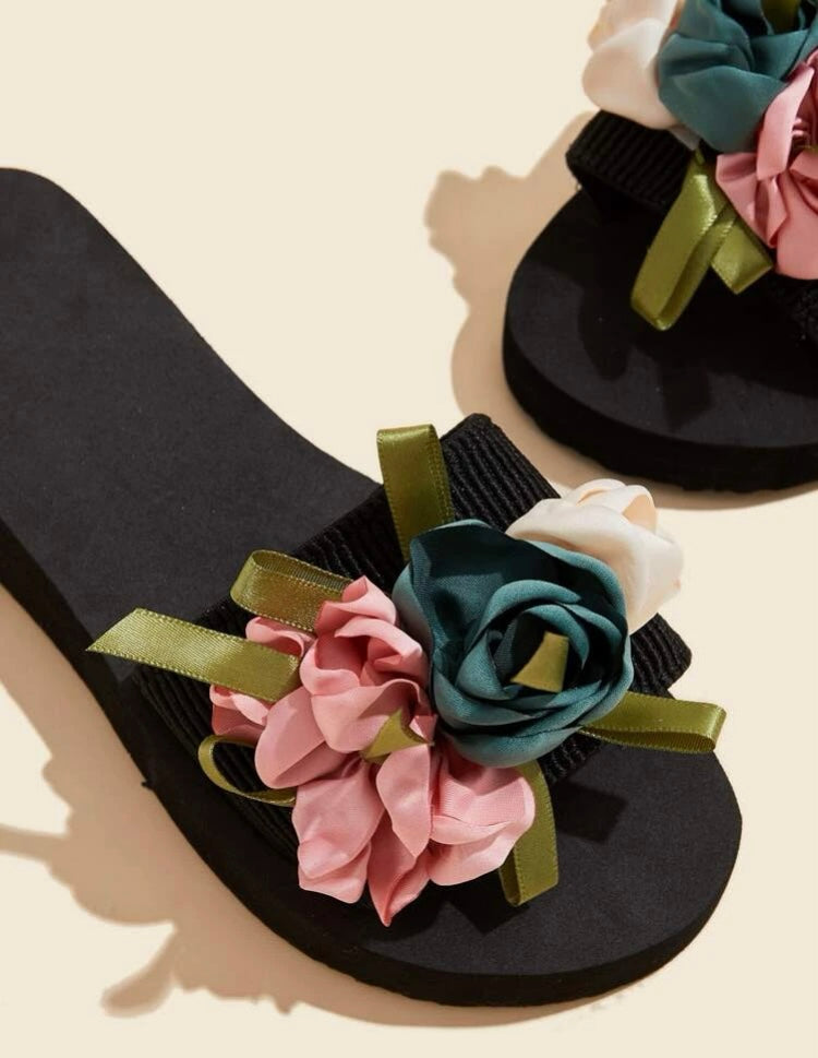 Cute Summer Ladies Girls Women Flower Rose Toe Fashion Flip Flops Wardrobe Shoe Accessories