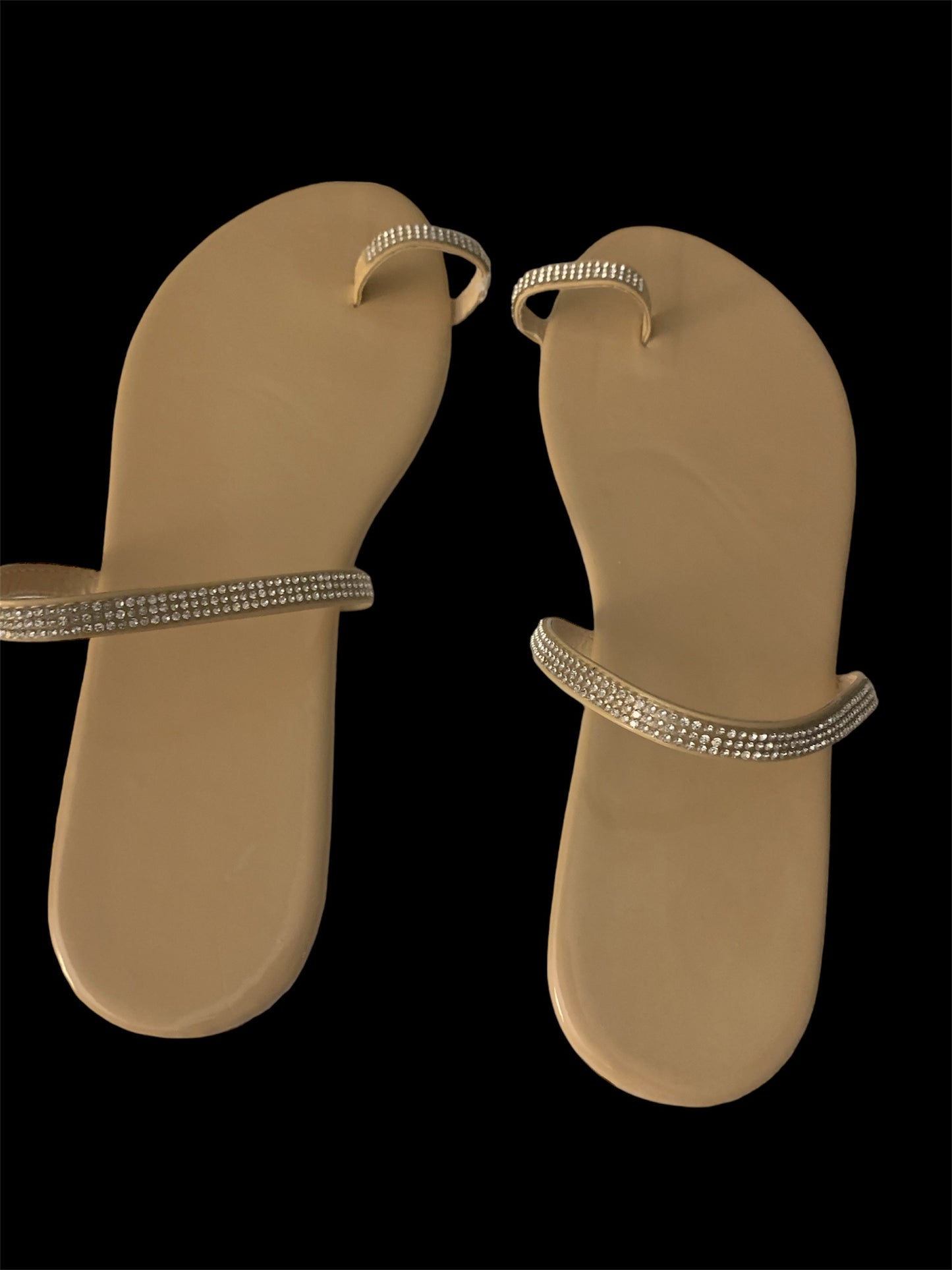 Women's Comfy Rhinestone Slide On Straps Sandals Toe Loop Flat Sandals for Glitter Girl Summer Vacation Shoes