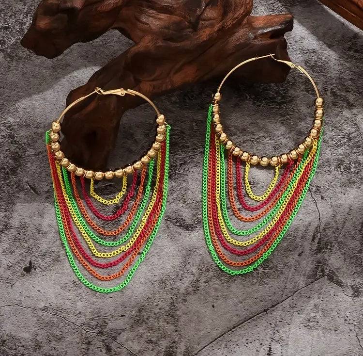 Bohemian Style Colorful Long Tassel Earrings Exaggerated Personality Boho Dangle Earrings for Women Very Festive Jewelry Accessories