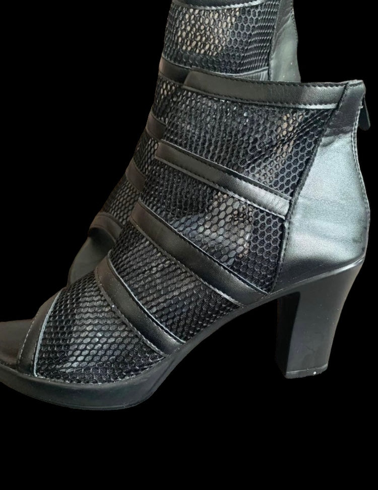 Black Hot Fashion Open Toe Fish Net Look Heels Statement Booties