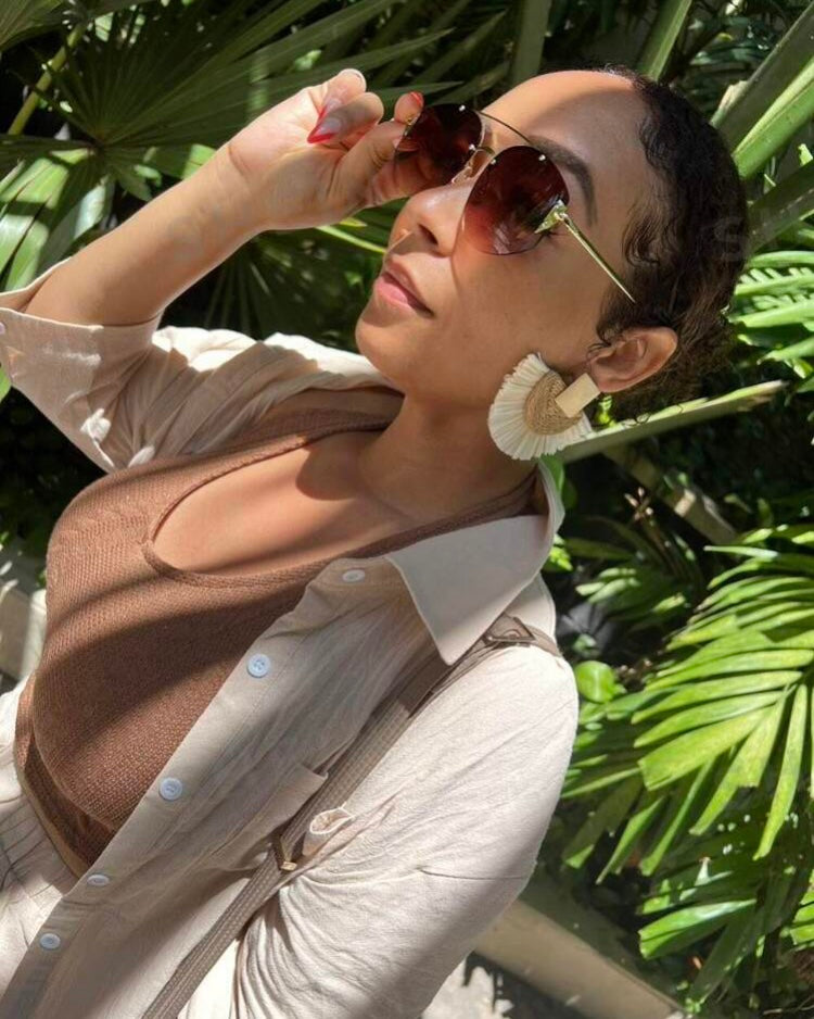 Brown Tan Beach Vibes Bohemian  Woven Tassel Drop Fashion Fan Earrings