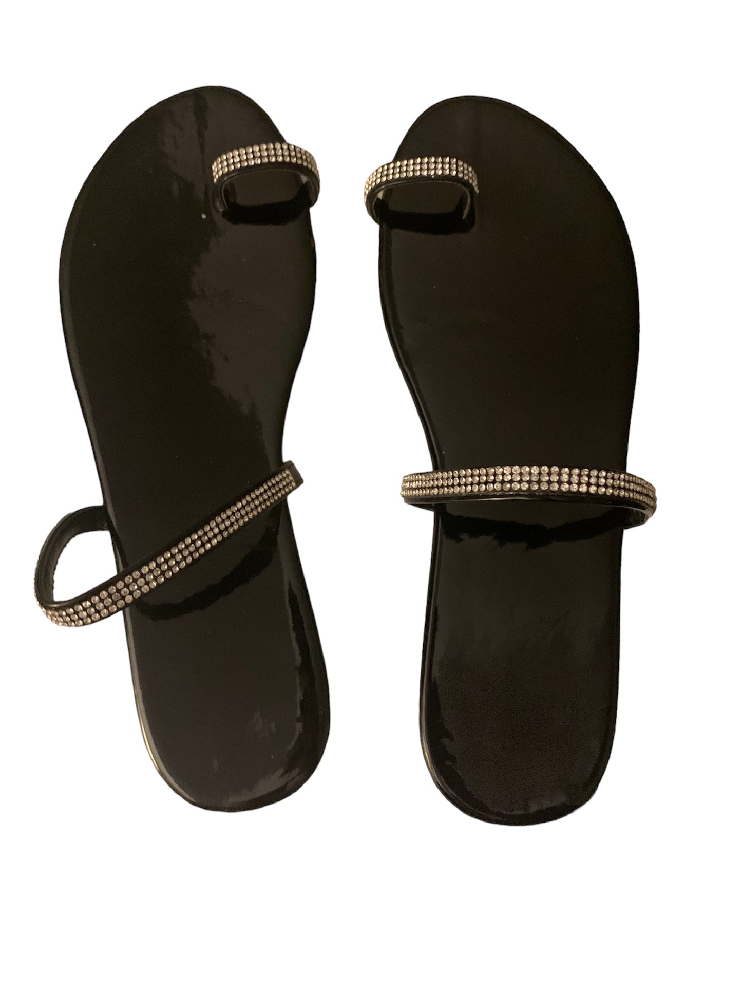 Women's Comfy Rhinestone Slide On Straps Sandals Toe Loop Flat Sandals for Glitter Girl Summer Vacation Shoes