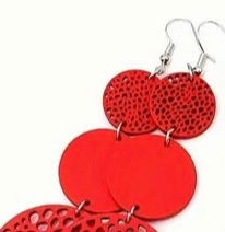 Cute Earth Tone Girl Colorful Round Shape Hollow Pattern Dangle Earrings Retro Bohemian Style Wooden Jewelry
