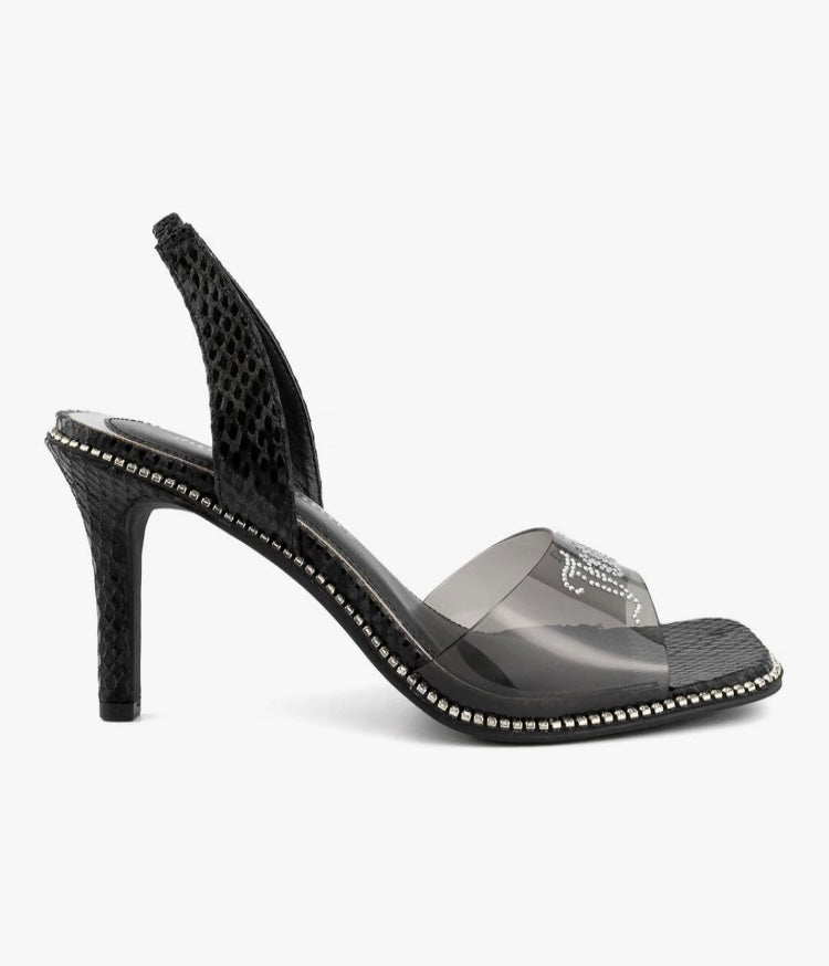 It’s Party Time! J C Women's Slingback Dressy Sassy and Dazzling Heels w Rhinestone Logo Embellishments