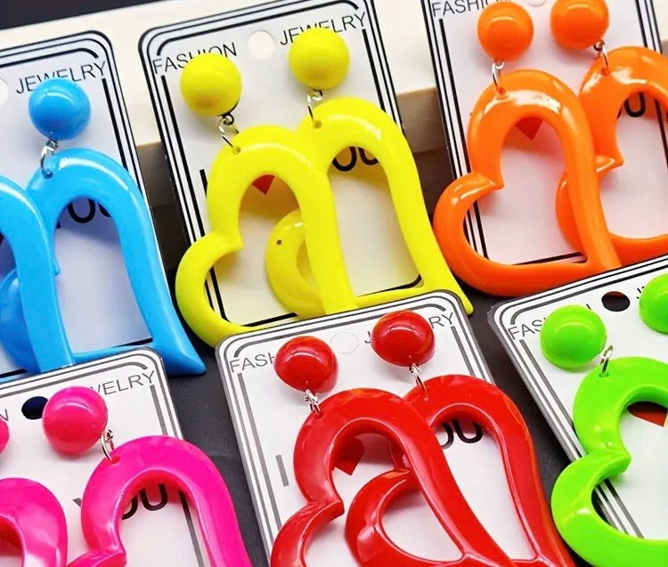 Cute & Bold Acrylic Heart Earrings in Fluorescent Colors Perfect for All Season Wear Accessories