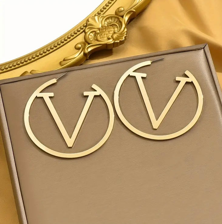 Designed Fashion Gold V Hoops Glam Accessories