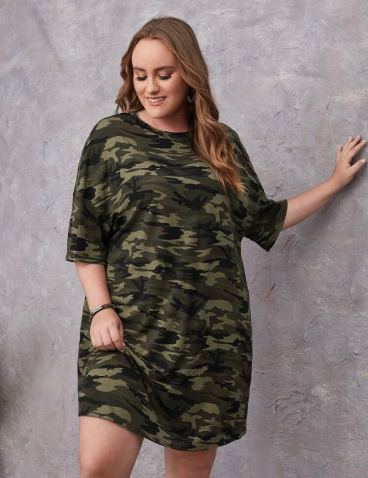 Army Green Gorgeous Women’s Camo Tee Dress  Fashion Statement One Piece Plus Size