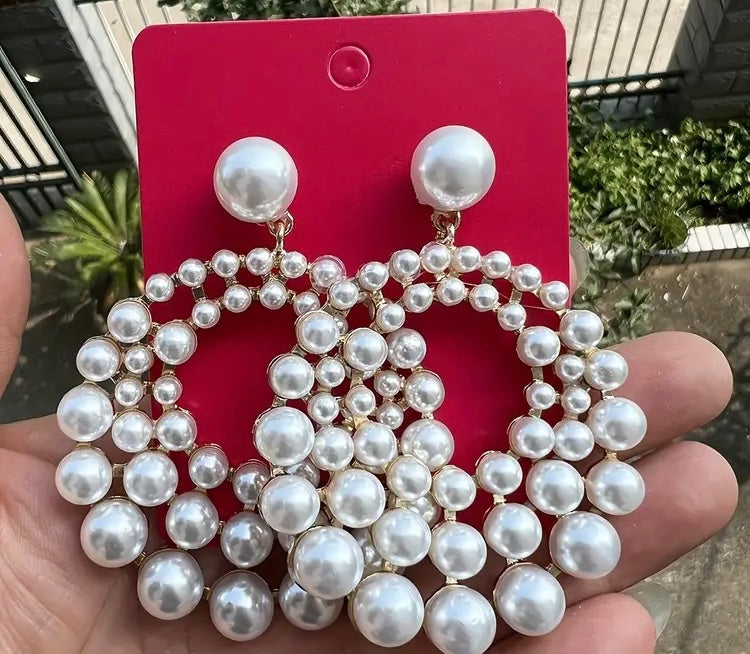 All New Glam Drop Shiny Pearly Beads Earrings Fashion Trendy Chic Jewelry