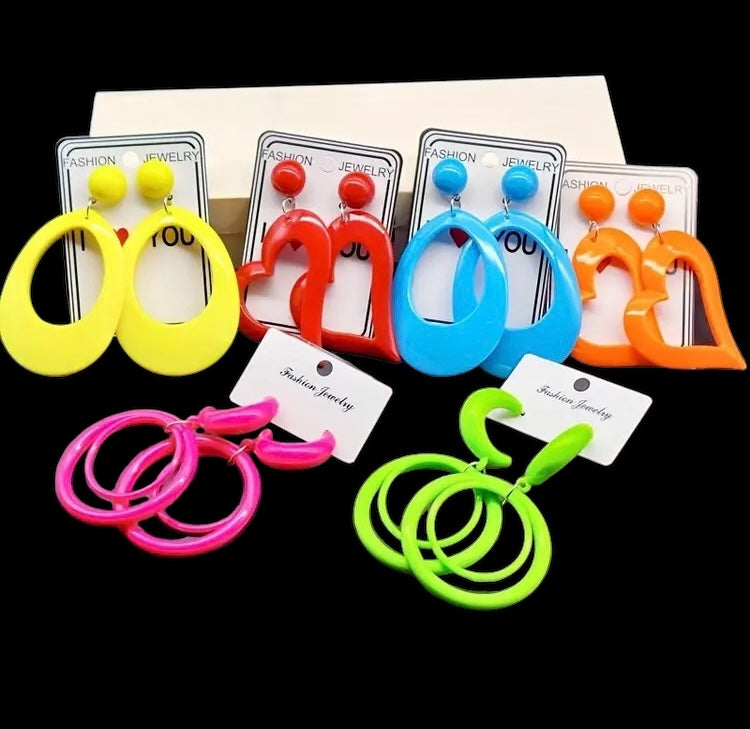 Cute & Bold Acrylic Heart Earrings in Fluorescent Colors Perfect for All Season Wear Accessories