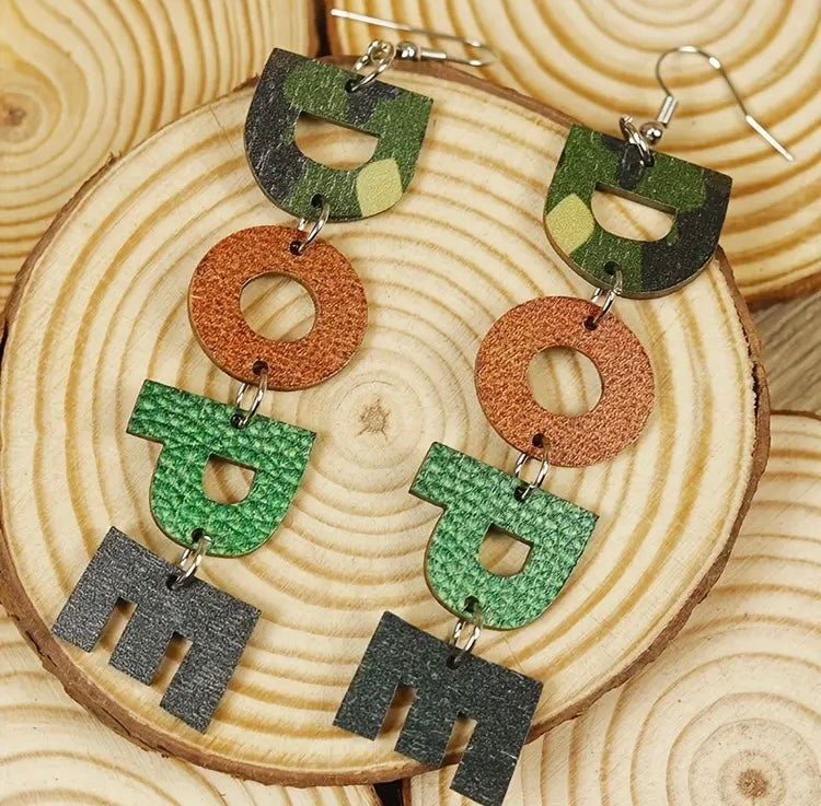Colorful Army Styled DOPE Camouflage Pattern Dangle Earrings Wooden Jewelry