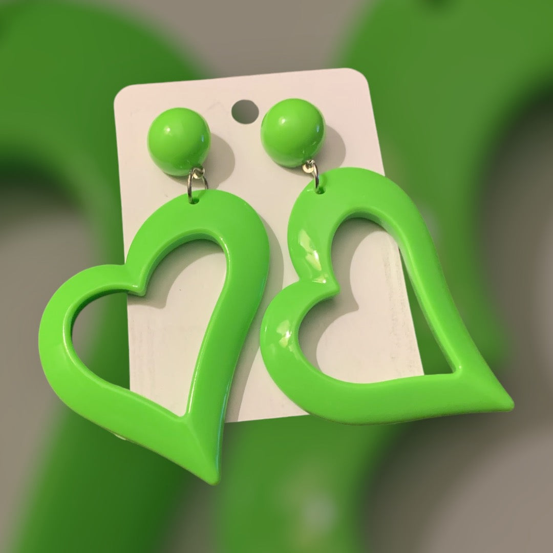 Cute & Bold Acrylic Heart Earrings in Fluorescent Colors Perfect for All Season Wear Accessories