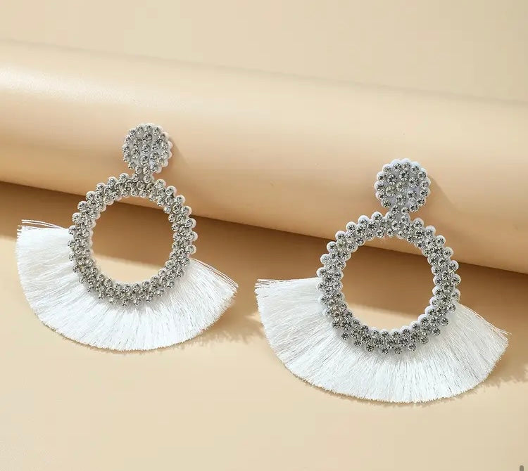Cute Trendy Tassel Crystal Feathered Statement Fashion Rhinestone Earrings Women’s