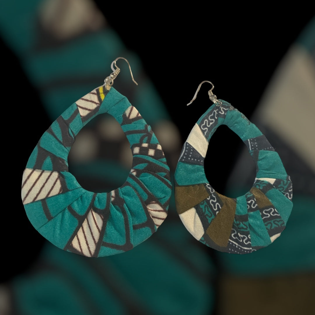 Teal Blue Green Mixed Styling Women's African Metro Styled Wood  Fashion Statement  Earrings Jewelry