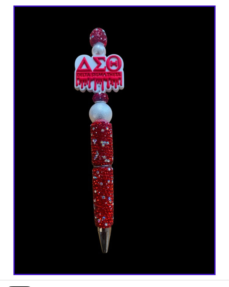 Sorority Rhinestone Custom Made Focal Beaded Fancy Bling Glitter Writing Pen