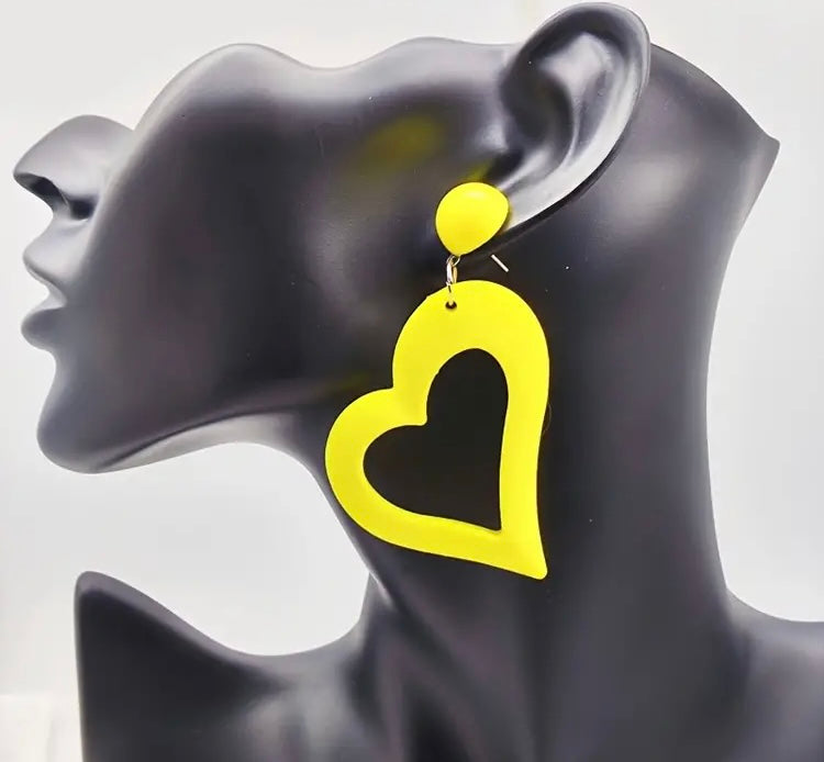 Cute & Bold Acrylic Heart Earrings in Fluorescent Colors Perfect for All Season Wear Accessories