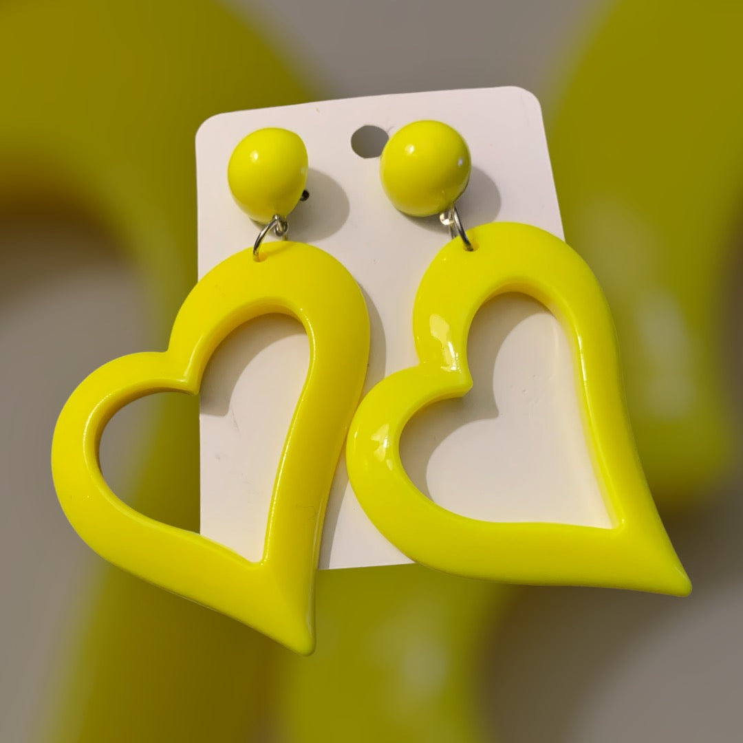 Cute & Bold Acrylic Heart Earrings in Fluorescent Colors Perfect for All Season Wear Accessories