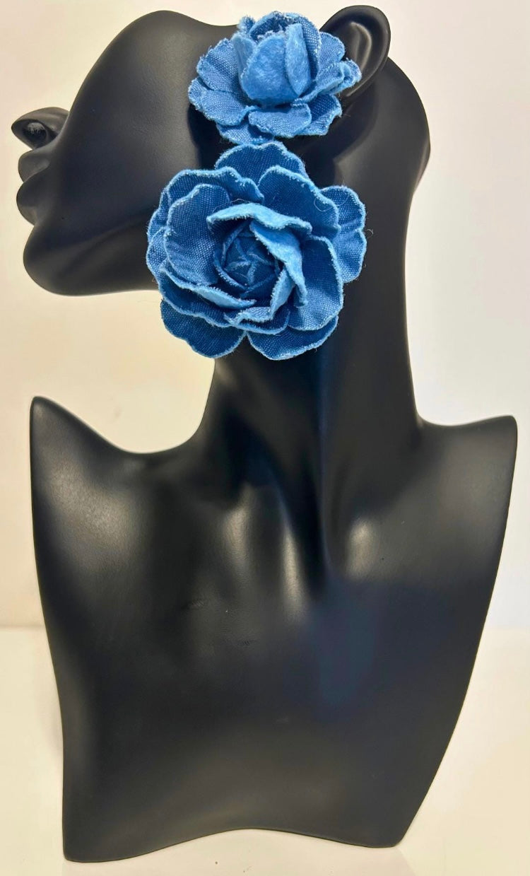 Elegant Big Denim Floral Rose Drop Earrings for Women Stylish Flower Design Accessories