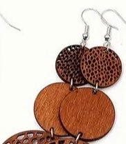 Cute Earth Tone Girl Colorful Round Shape Hollow Pattern Dangle Earrings Retro Bohemian Style Wooden Jewelry