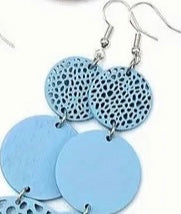 Cute Earth Tone Girl Colorful Round Shape Hollow Pattern Dangle Earrings Retro Bohemian Style Wooden Jewelry