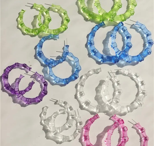 Neon Hoop Girl Large Bamboo Fashion Statement Earrings Jewelry Accessories