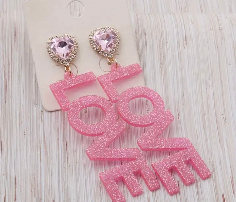 Black Glitter Chic Dangle Earrings Trendy Love Heart Design Rhinestone Resin Jewelry