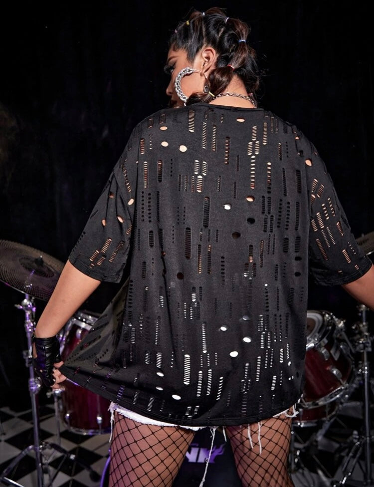 Beautiful Blouse Plus Size Hollow Peep Out Trendy Fashion Shirt Top Women’s Wear Clothing