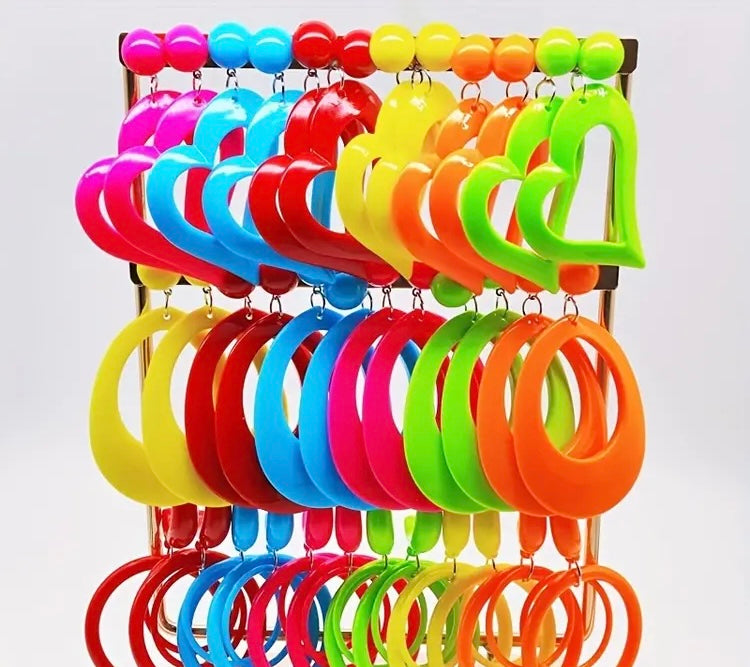 Cute & Bold Acrylic Heart Earrings in Fluorescent Colors Perfect for All Season Wear Accessories